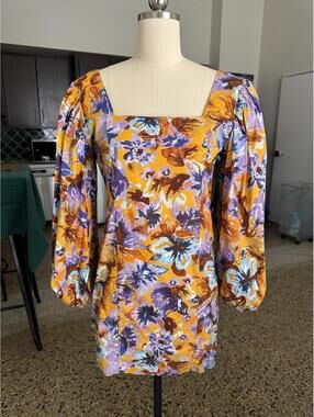 Zara Cotton Dress Long sleeve Square Neck Sz M